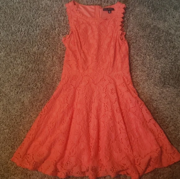 City studio coral dress size 5 lace look with zip orange floral bridesmaid - Picture 5 of 5